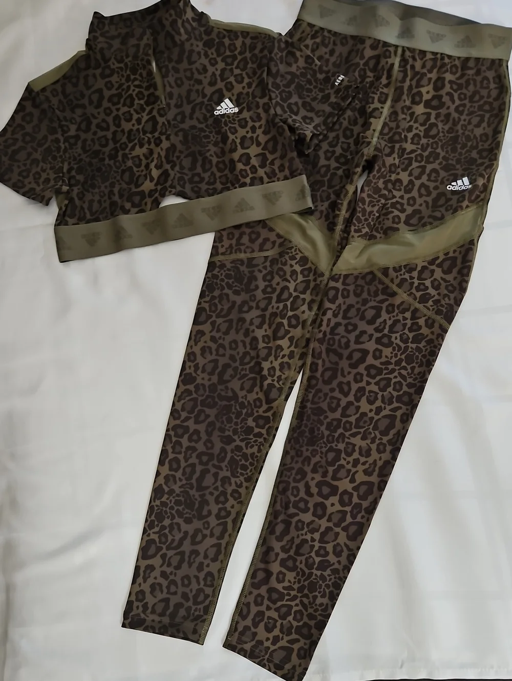 Adidas Leopard Print Activewear Set, Size Medium, Olive - Picture 1 of 9